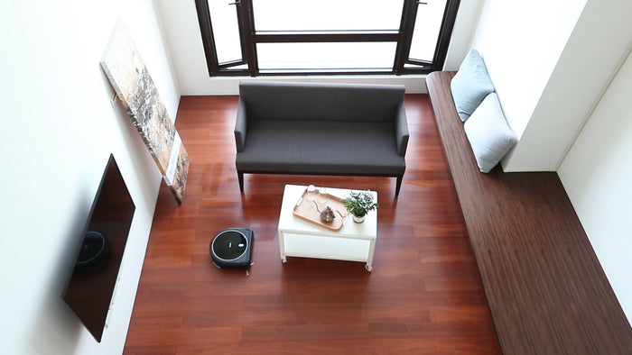 LEGEE-688 cleaning a wood floor in a living room