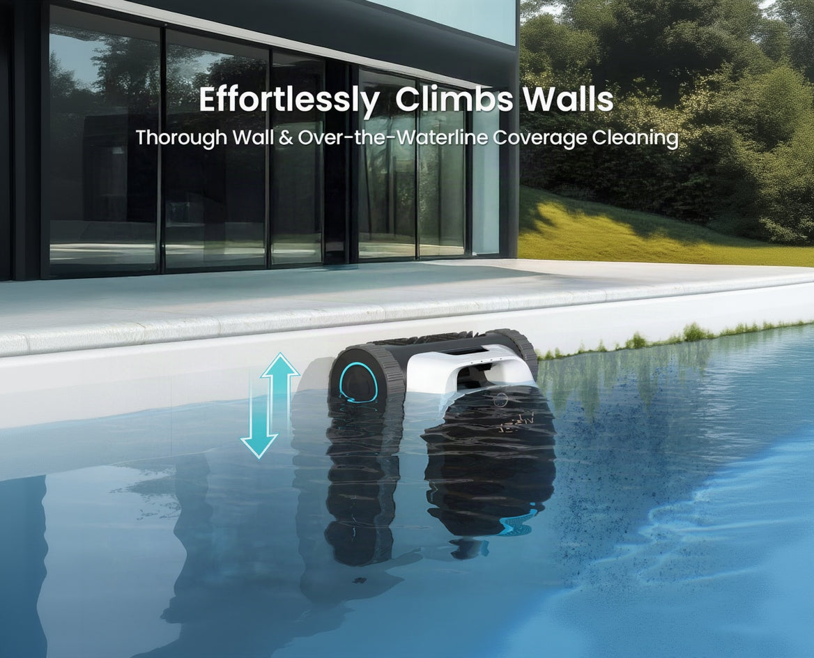 Aiper robot climbing a pool wall