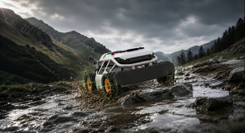 Mowrator S1 4WD driving through mud and water