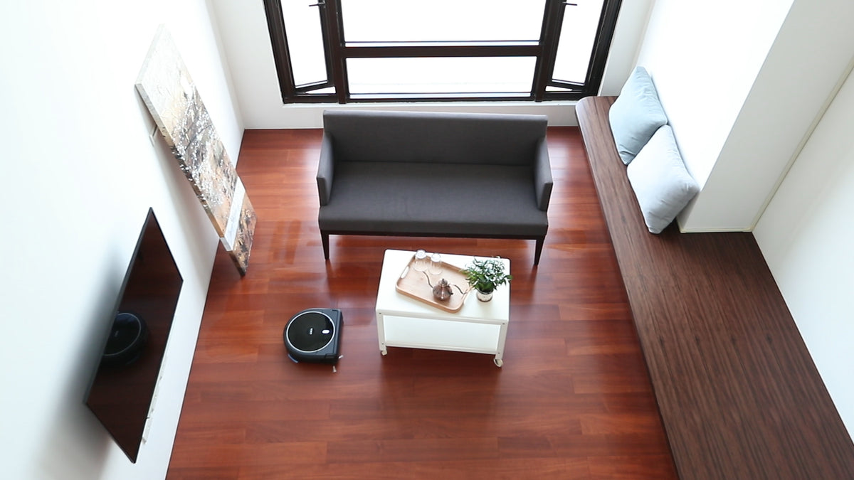 LEGEE-688 cleaning a wood floor in a living room