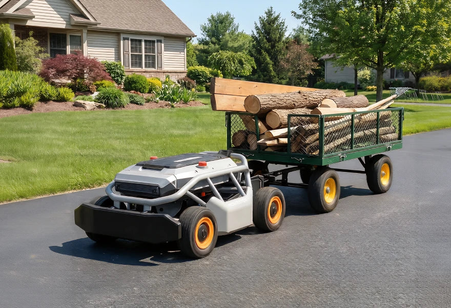 Mowrator S1 towing a cart of firewood