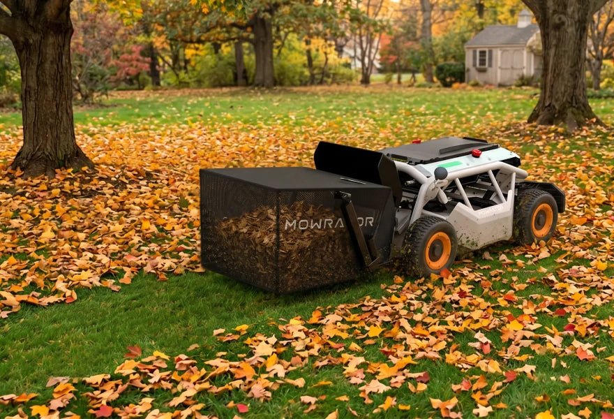 Mowrator S1 collecting fall leaves