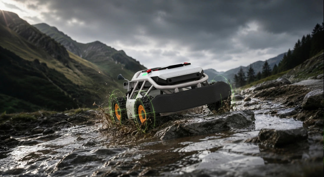 Mowrator S1 4WD driving through mud and water