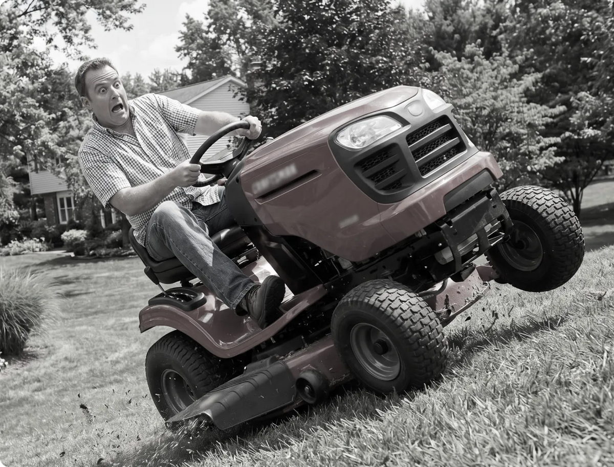 Riding mower struggling on a slope