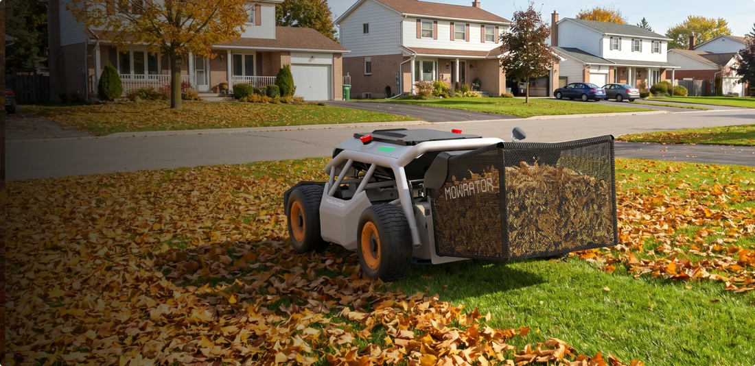 Mowrator S1 vacuuming leaves into the bag