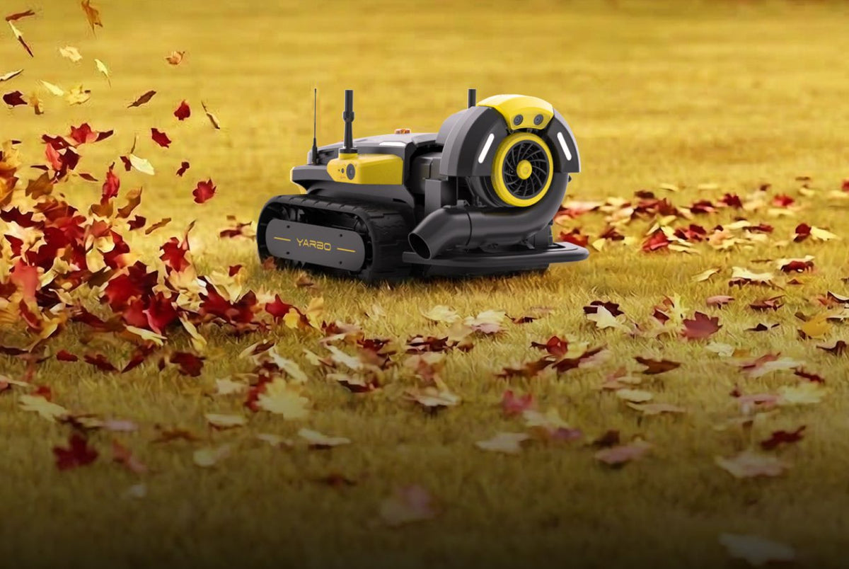 Yarbo Leaf Blower module clearing autumn leaves