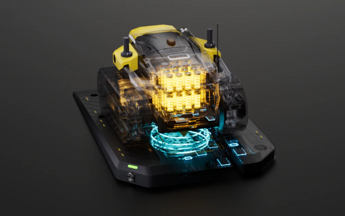 Yarbo Core battery shown on its charging dock